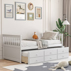 Twin Captains Bed with Pull Out Trundle and Storage Drawers in White Wood Finish