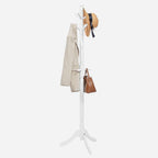 Solid Wood Coat Rack in White Finish with 10 Hooks