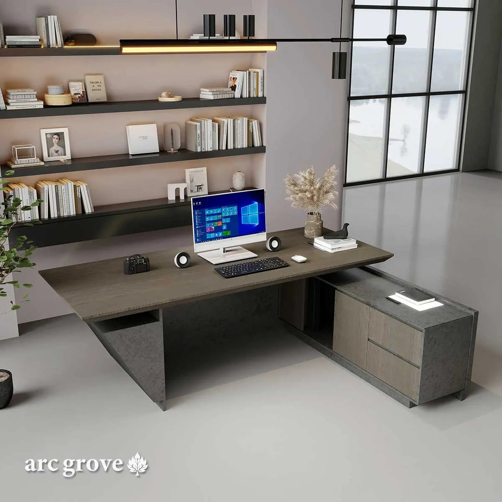 Maverick · Standing L-Shaped Executive Desk, Adjustable Height
