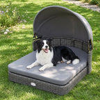 Wicker Dog House with Adjustable Canopy & Cushions