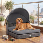 Wicker Dog House with Adjustable Canopy & Cushions