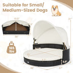 Wicker Dog House with Retractable Canopy & Cushion