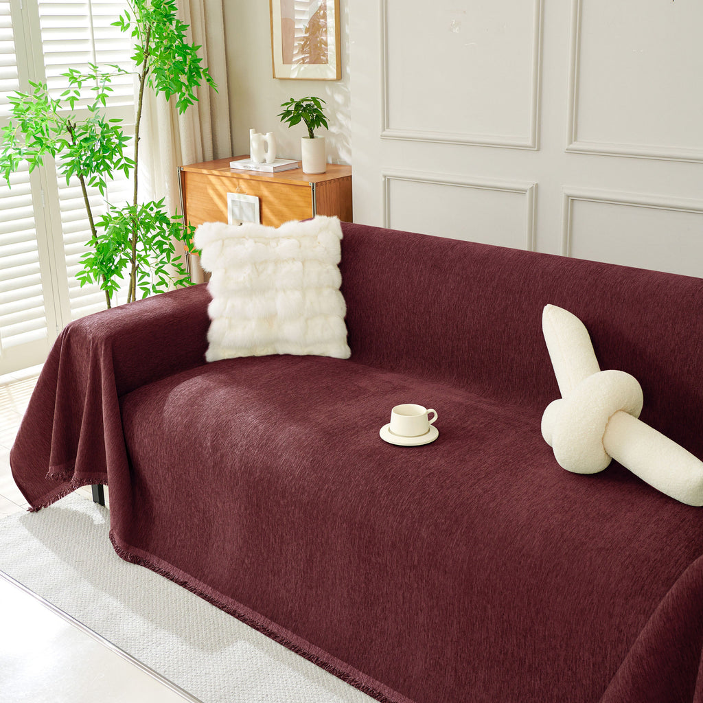 Solid Color Chenille Sofa Throw Blanket, Soft & Plush Decorative Couch Throw Cover