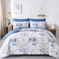 Wongs Bedding 7-Piece King Size Blue Floral Bed in a Bag – Botanical Reversible Comforter Set in Blue & Gold