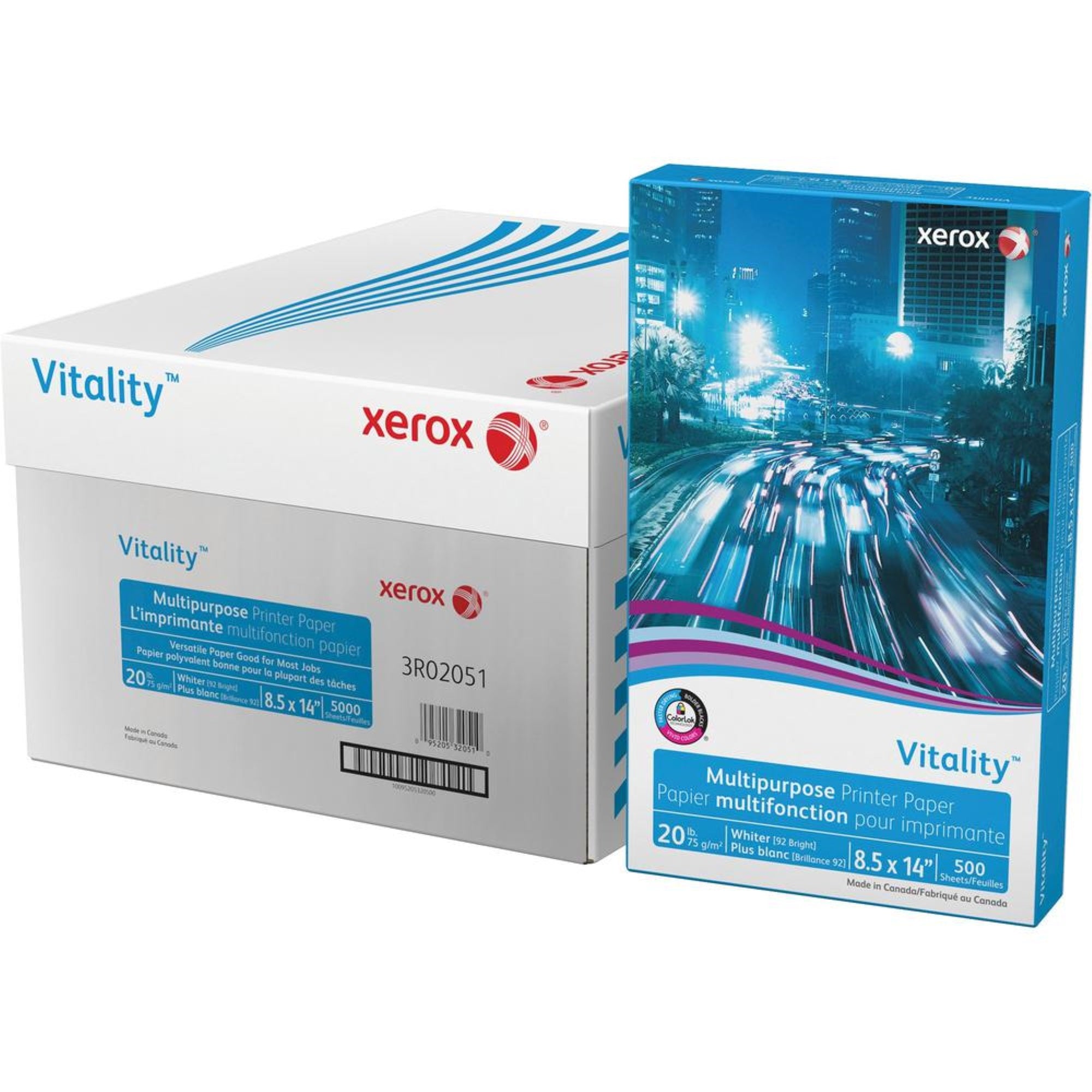 Xerox Vitality Multipurpose Printer Paper - White - 92 Brightness - 8 1/2 X 14 - 20 Lb Basis Weight - Smooth - 10 / Carton