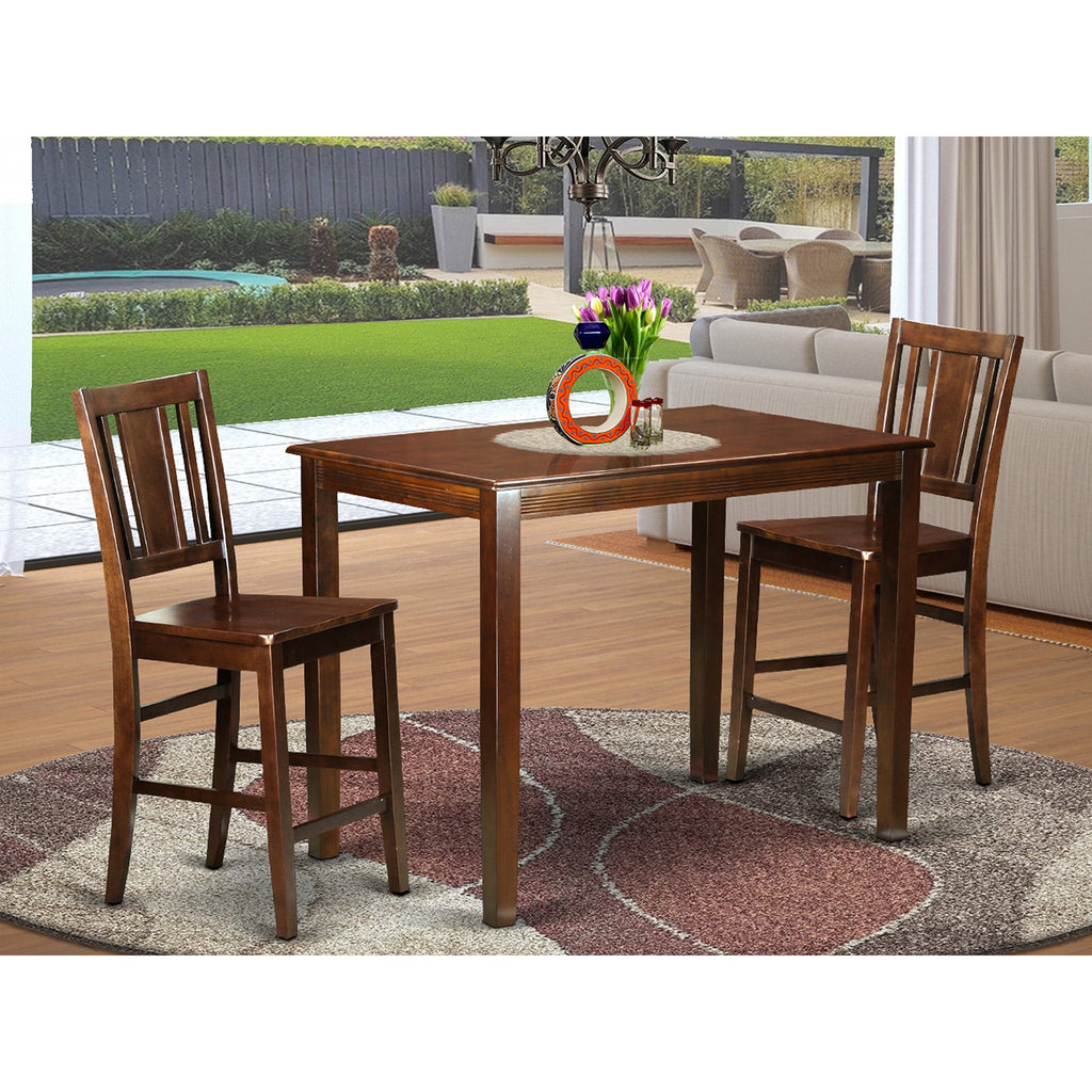 East West Furniture YABU3-MAH-W 3 Piece Kitchen Counter Height Dining Table Set Contains a Rectangle Dining Room Table and 2 Wooden Seat Chairs, 30x48 Inch, Mahogany