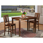 East West Furniture YABU3-MAH-W 3 Piece Kitchen Counter Height Dining Table Set Contains a Rectangle Dining Room Table and 2 Wooden Seat Chairs, 30x48 Inch, Mahogany