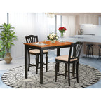 East West Furniture Yarmouth 3 Piece Kitchen Counter Height Set Contains a Rectangle Dining Room Table and 2 Linen Fabric Upholstered Chairs, 30x48 Inch, Black & Cherry