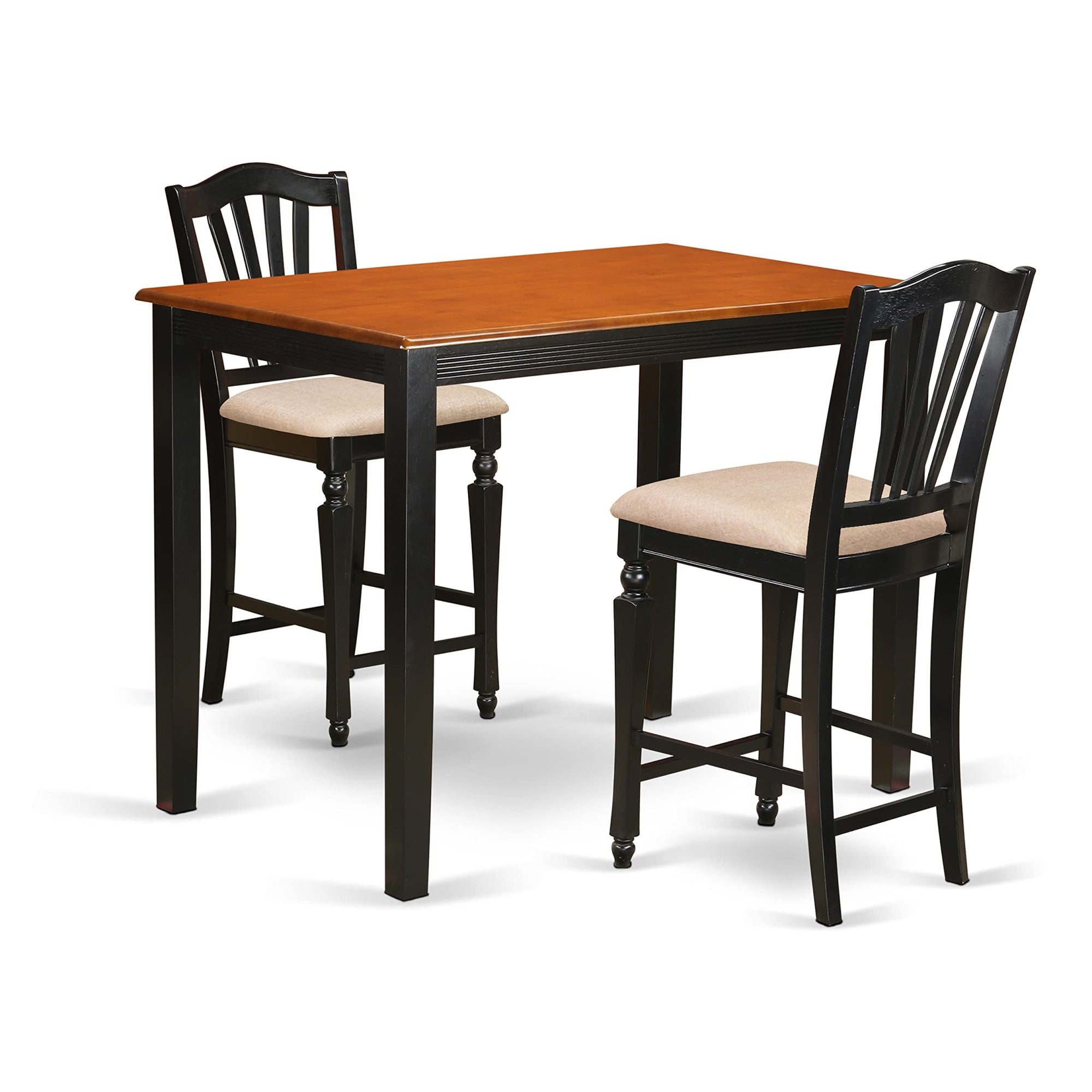 East West Furniture Yarmouth 3 Piece Kitchen Counter Height Set Contains a Rectangle Dining Room Table and 2 Linen Fabric Upholstered Chairs, 30x48 Inch, Black & Cherry