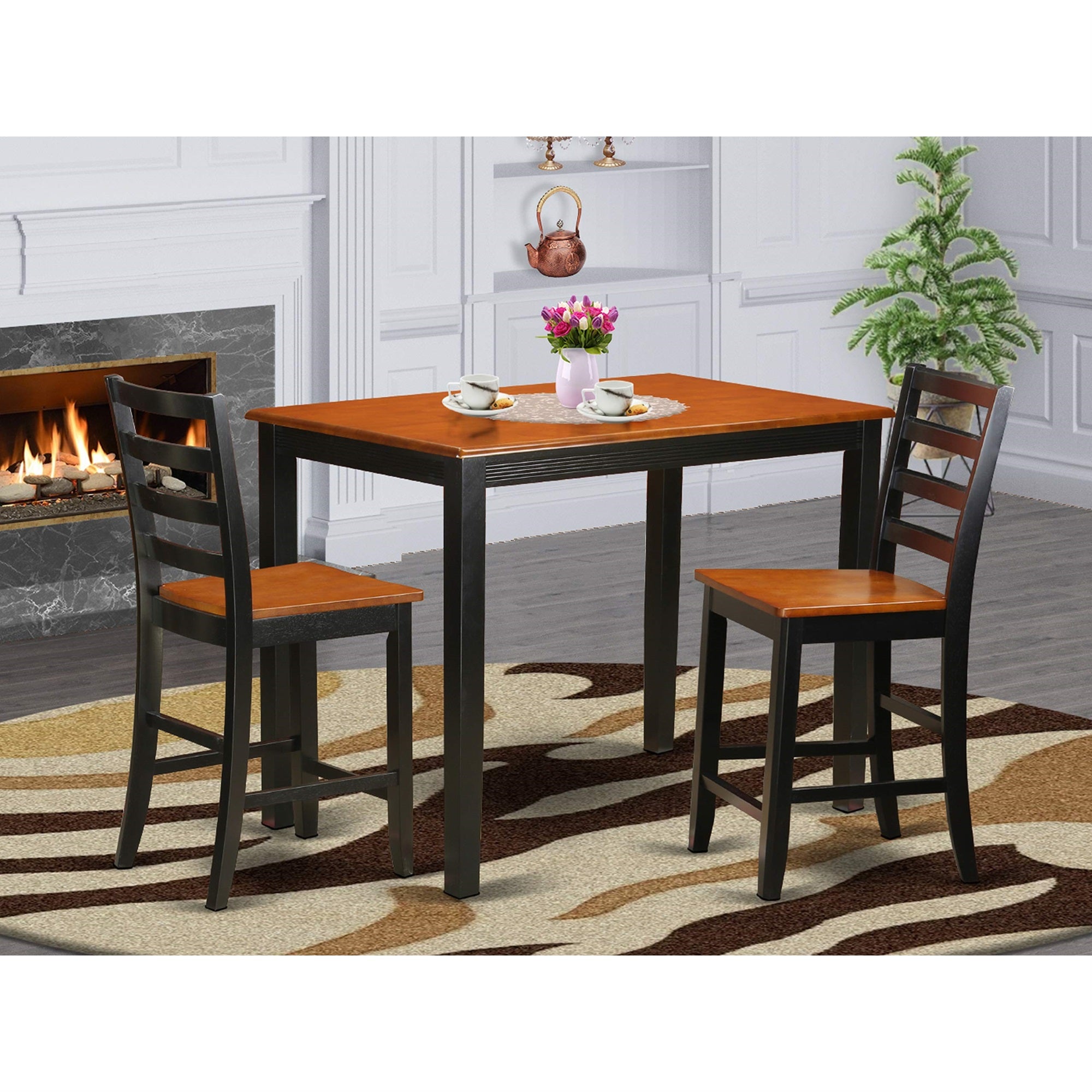 East West Furniture YAFA3-BLK-W 3 Piece Kitchen Counter Set for Small Spaces Contains a Rectangle Dining Room Table and 2 Dining Chairs, 30x48 Inch, Black & Cherry