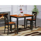 East West Furniture YAQU3-BLK-W 3 Piece Counter Height Pub Set for Small Spaces Contains a Rectangle Kitchen Table and 2 Dining Room Chairs, 30x48 Inch, Black & Cherry