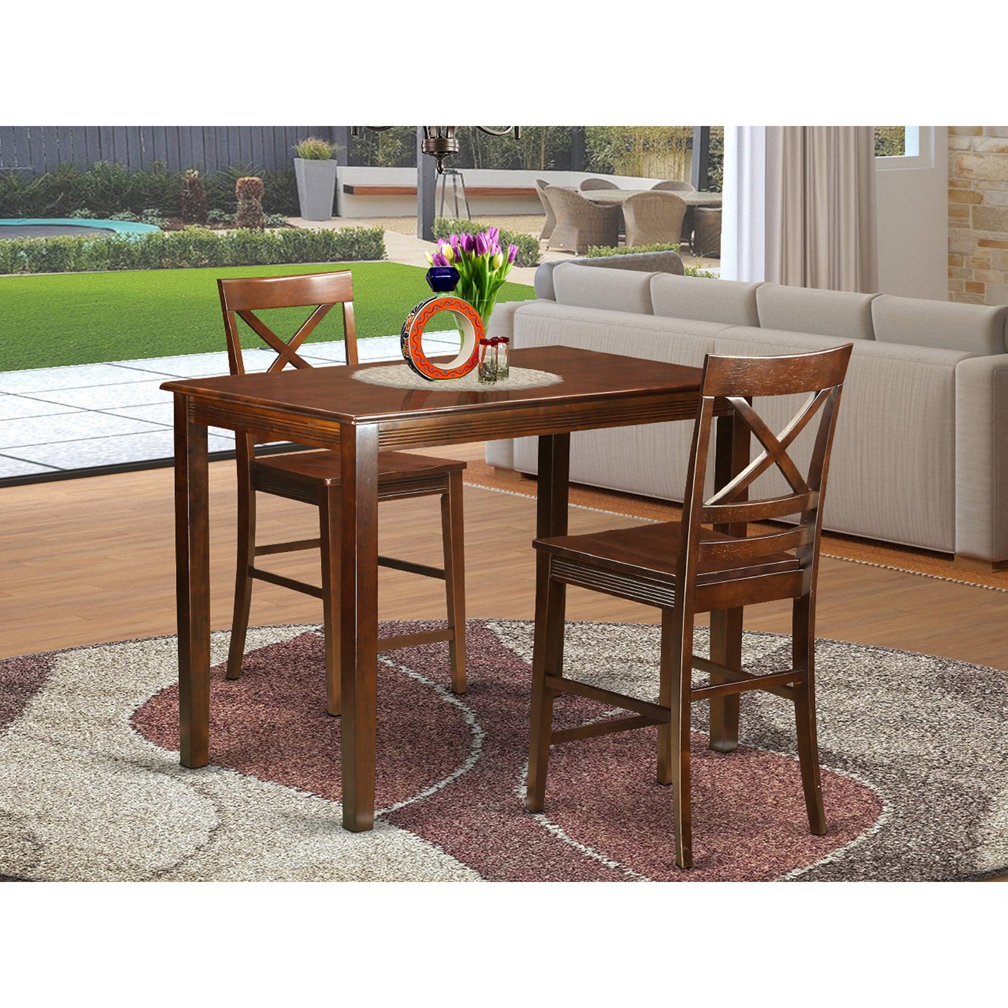 East West Furniture YAQU3-MAH-W 3 Piece Counter Height Dining Table Set - Thumbnail 2