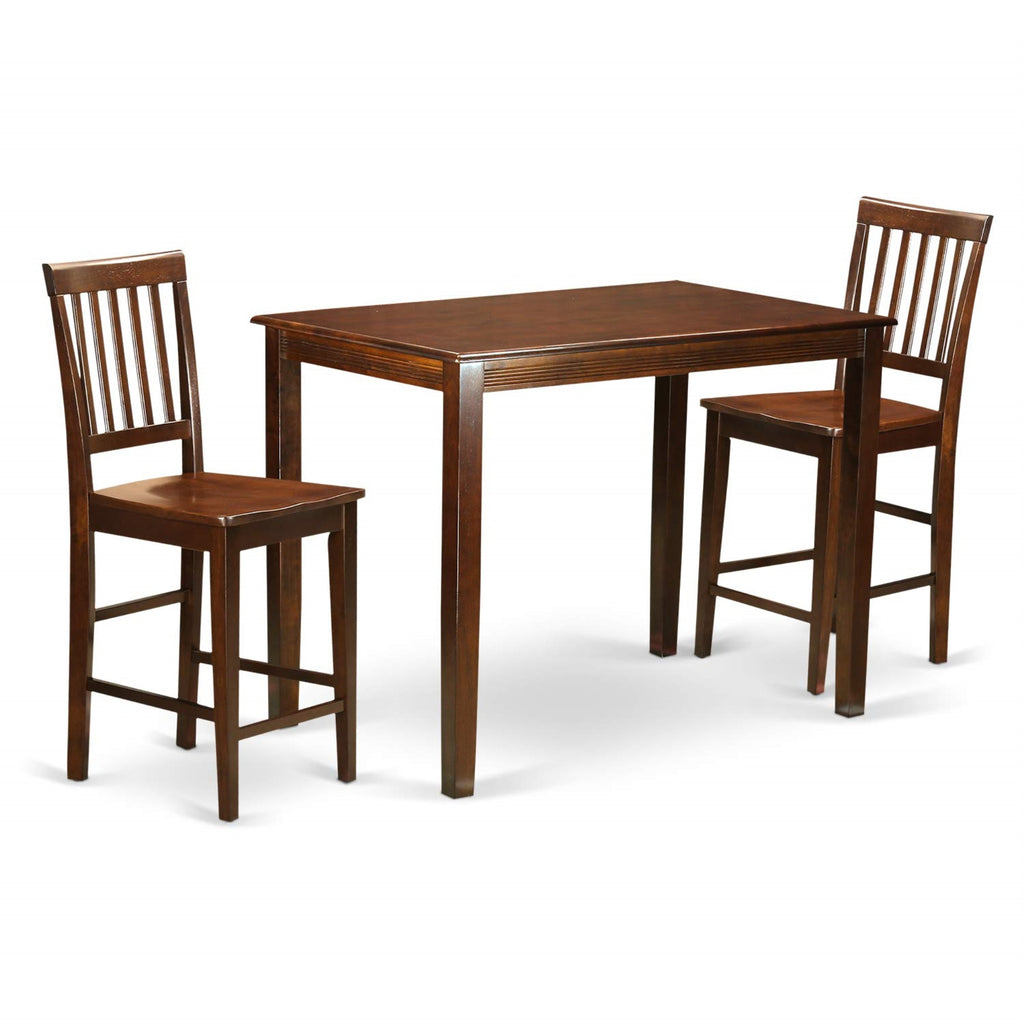 East West Furniture YAVN3-MAH-W 3 Piece Counter Height Dining Set for Small Spaces Contains a Rectangle Dining Room Table and 2 Wooden Seat Chairs, 30x48 Inch, Mahogany