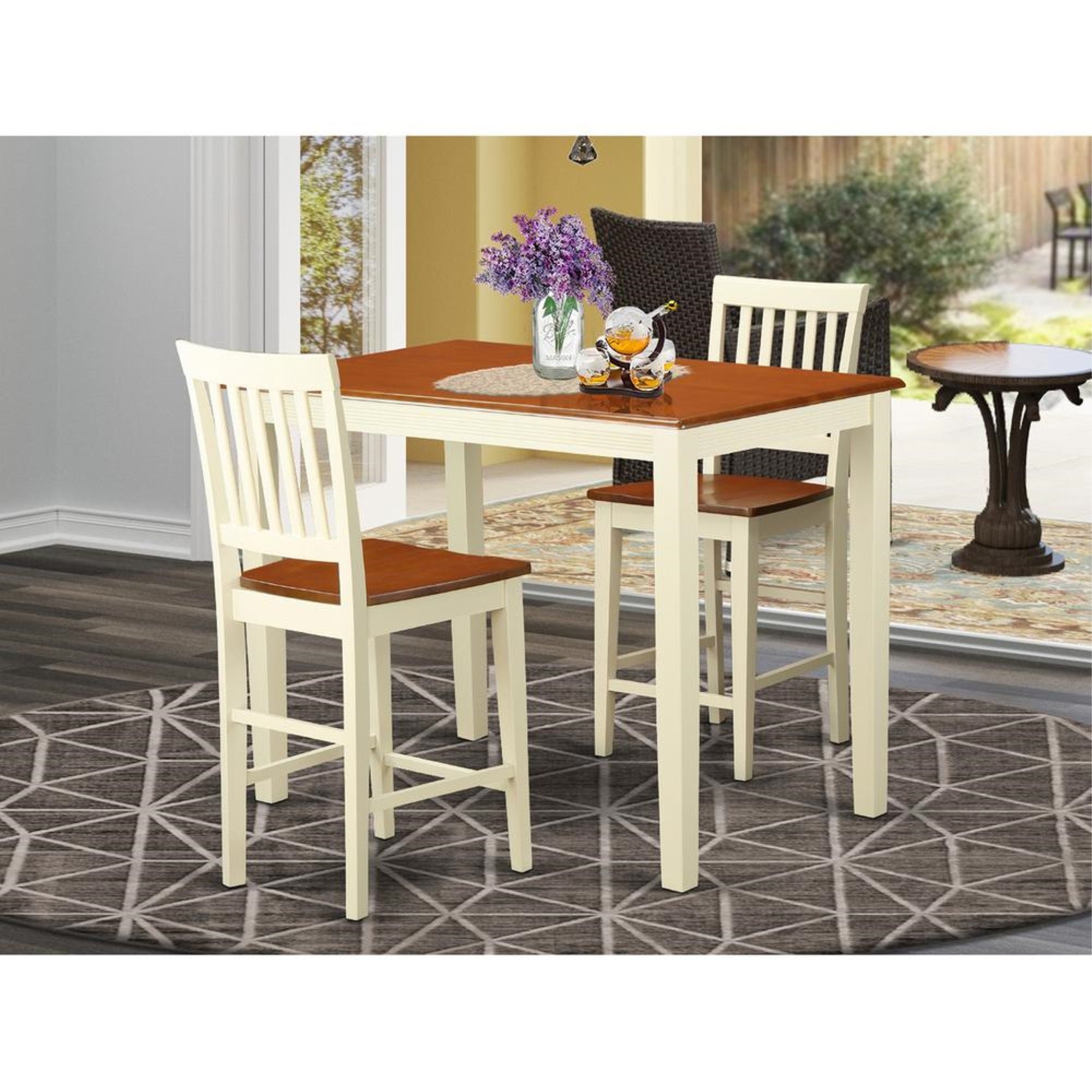 East West Furniture YAVN3-WHI-W 3 Piece Kitchen Counter Set for Small Spaces Contains a Rectangle Dining Table and 2 Dining Room Chairs, 30x48 Inch, Buttermilk & Cherry