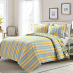 Full/Queen Yellow Blue Peacocks Floral Lightweight Polyester 3-Piece Quilt Set
