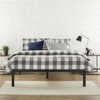 Full Size Modern Black Metal Platform Bed Frame with Wood Slats