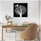 Sylvie Black and White Bird Tree Linocut Framed Canvas by Giuliana Lazzerini
