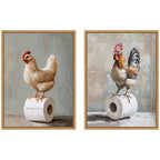 Sylvie Chicken and Rooster Bathroom Art Framed Canvas Art Set by The Creative Bunch Studio