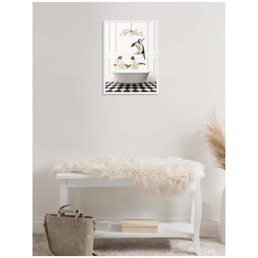 Sylvie Penguins in Lux Bathtub Framed Canvas by Amy Peterson