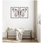 Sylvie Beaded Minimal Butterfly Watercolor Neutral Linen - 2 Piece Framed Canvas Art Set by The Creative Bunch Studio