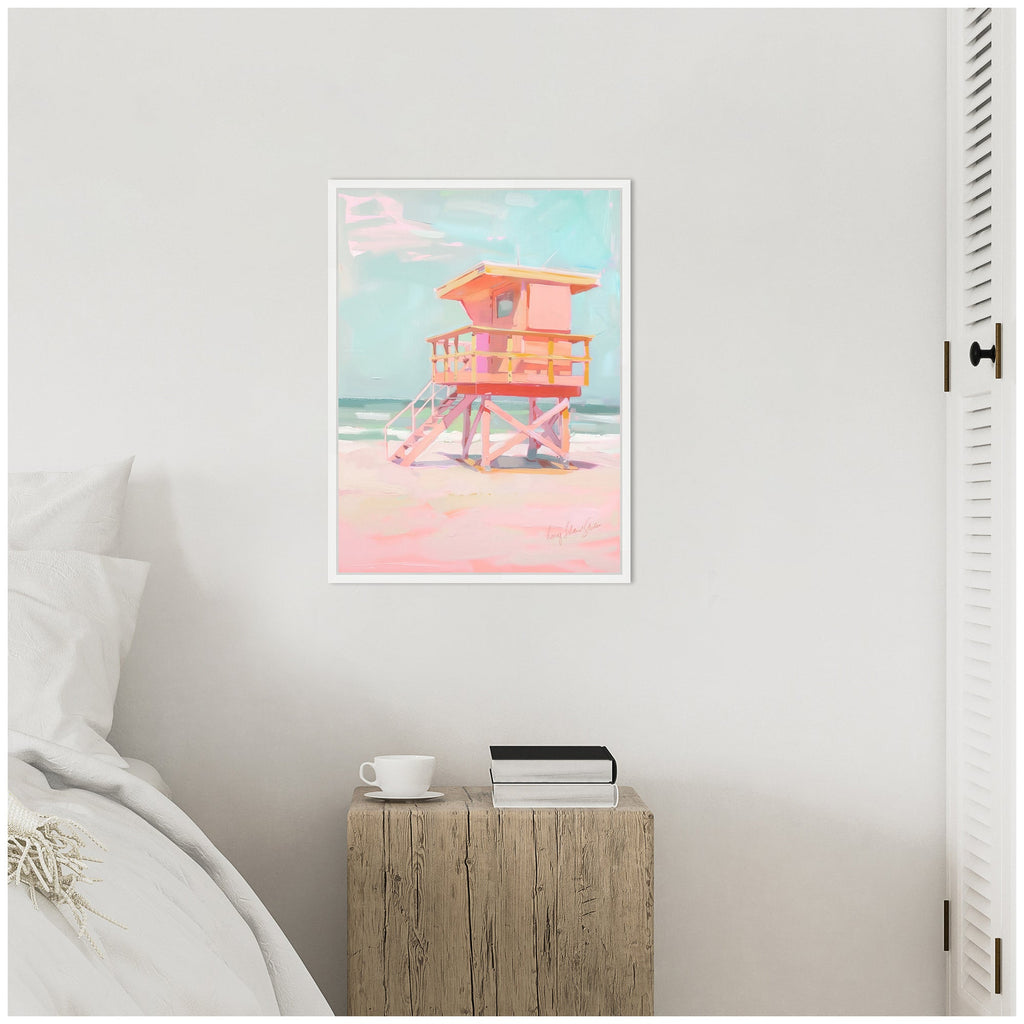 Sylvie Beach Lifeguard Tower Pastels Framed Canvas by Honey Island Studio