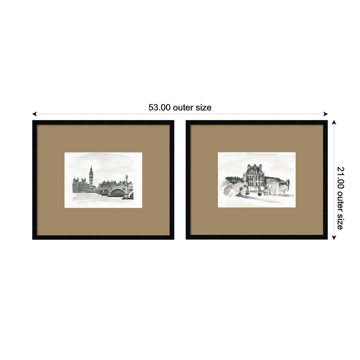Vintage Postcard London & Paris 2 Piece Framed Wall Art Print Set by Teju Reval Brown Mat