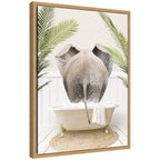 Sylvie Elephant Back in Palm Bathtub Framed Canvas by Amy Peterson