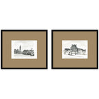 Vintage Postcard London & Paris 2 Piece Framed Wall Art Print Set by Teju Reval Brown Mat