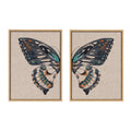 Sylvie Boho Butterfly Watercolor Diptych Neutral Linen Framed Canvas Art Set by The Creative Bunch Studio