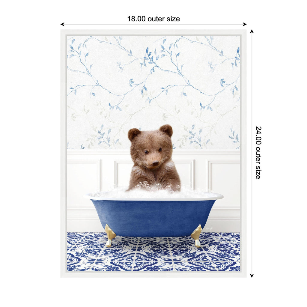 Sylvie Bear Cub in Eclectic Blue Bathtub Framed Canvas by Amy Peterson
