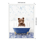 Sylvie Bear Cub in Eclectic Blue Bathtub Framed Canvas by Amy Peterson