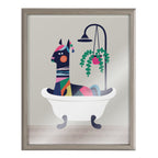 Blake Mid Century Modern Llama in the Tub Framed Printed Glass by Rachel Lee of My Dream Wall