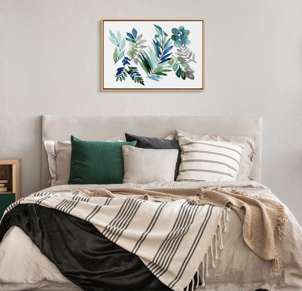 Sylvie Tropic Leaves Blue Framed Canvas by Sara Berrenson