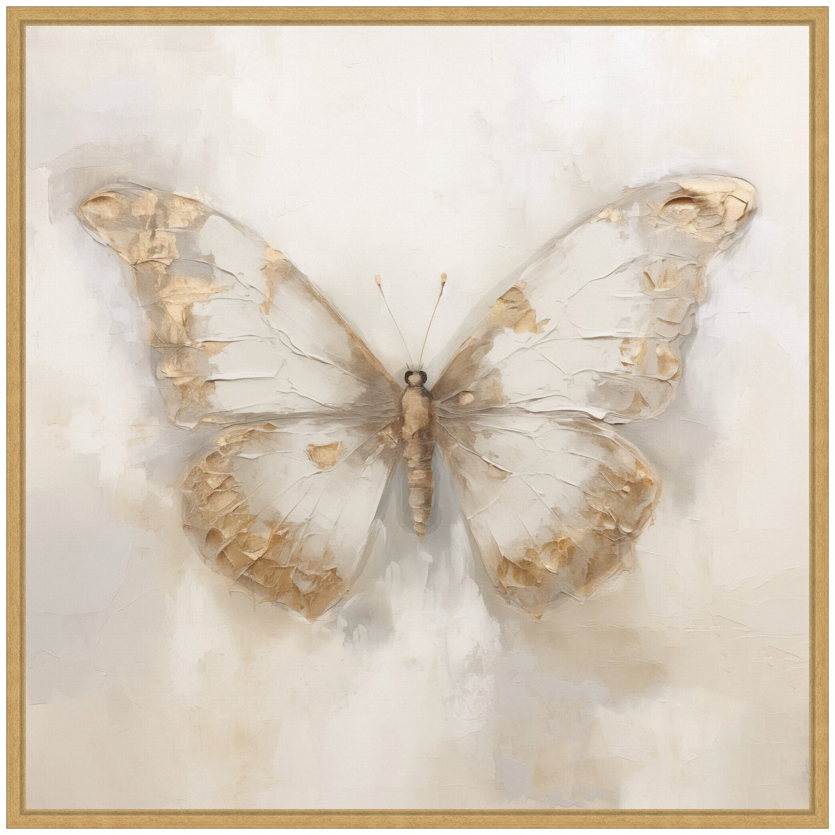 Sylvie Butterfly Neutral 2 Framed Canvas by The Creative Bunch Studio