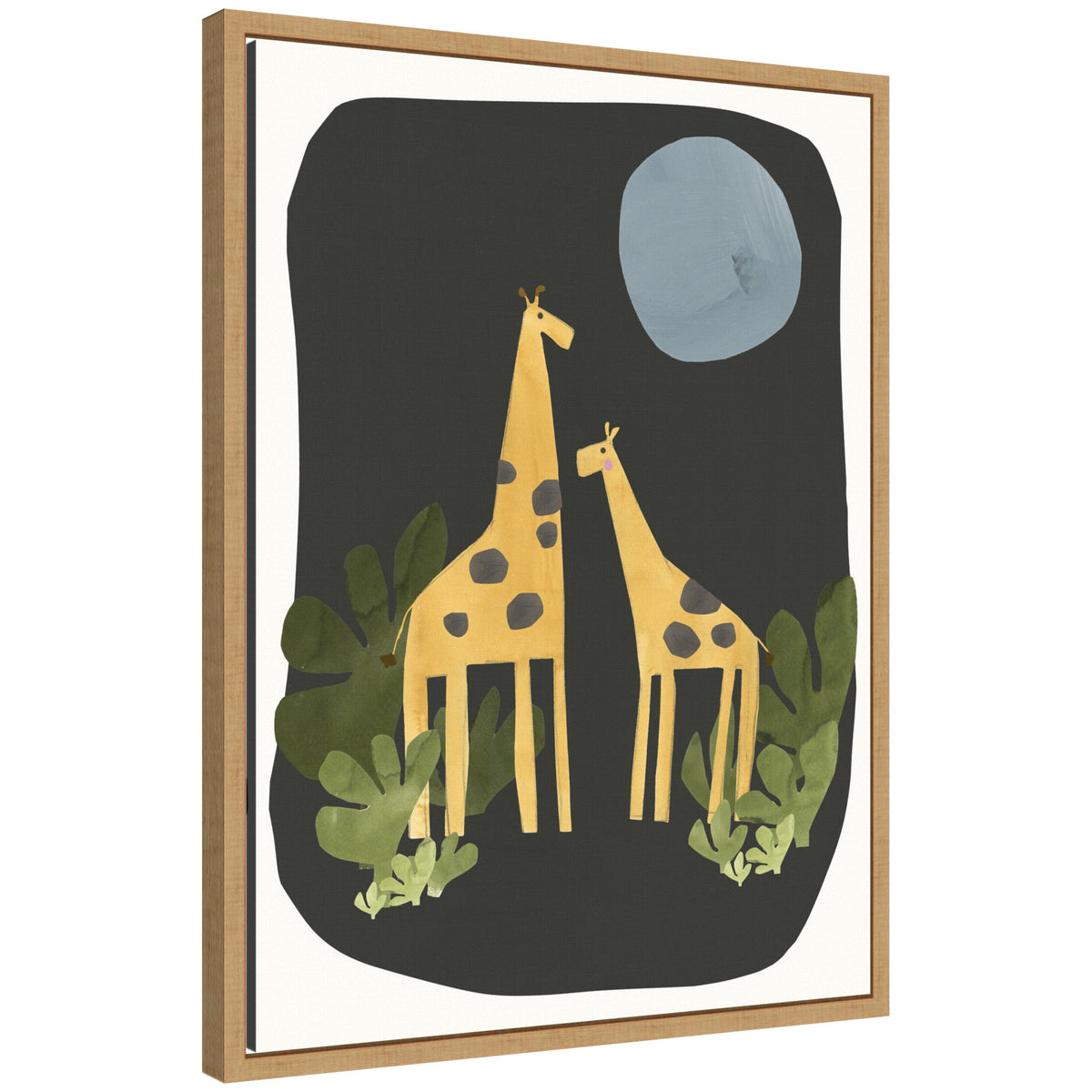 Giraffes Under The Moon by Alicia Abla Framed Canvas Wall Art Print