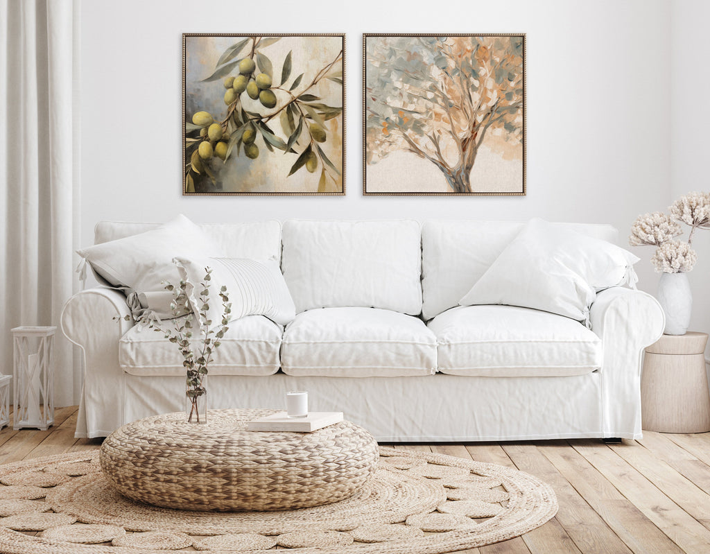 Sylvie Beaded Olive Tree Framed Canvas by The Creative Bunch Studio