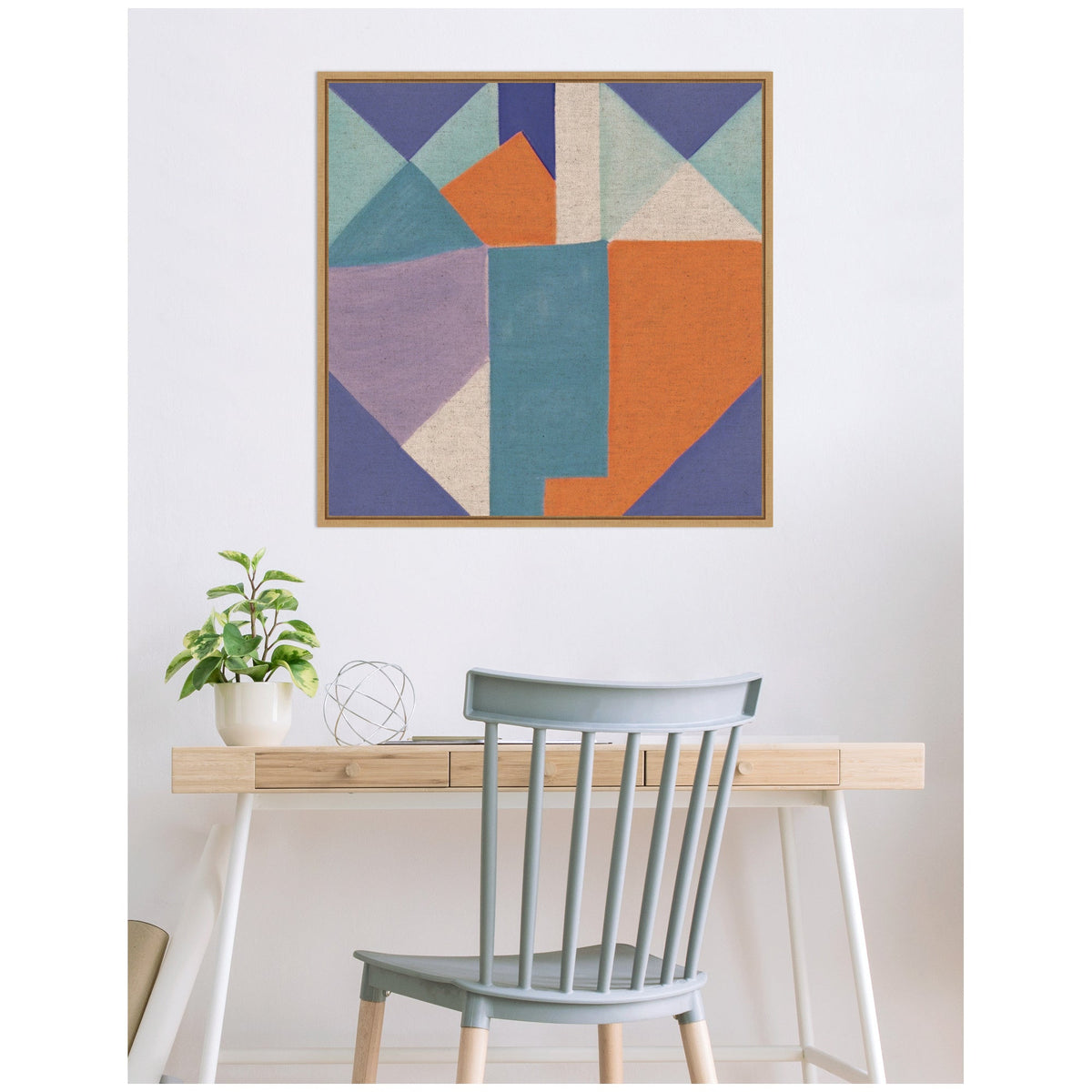 Sylvie Painterly Soft Geometric Shapes Neutral Linen Framed Canvas by The Creative Bunch Studio