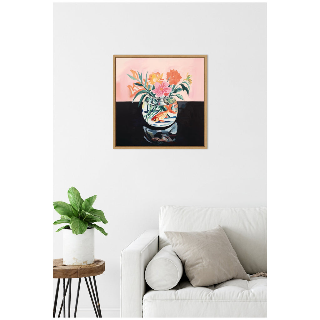 Sylvie Goldfish Bowl Botanical Framed Canvas by The Creative Bunch Studio