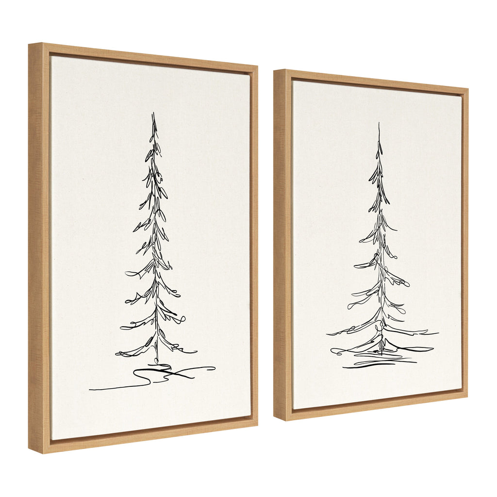 Sylvie Minimalist Evergreen Trees Sketch Framed Canvas Art Set by The Creative Bunch Studio