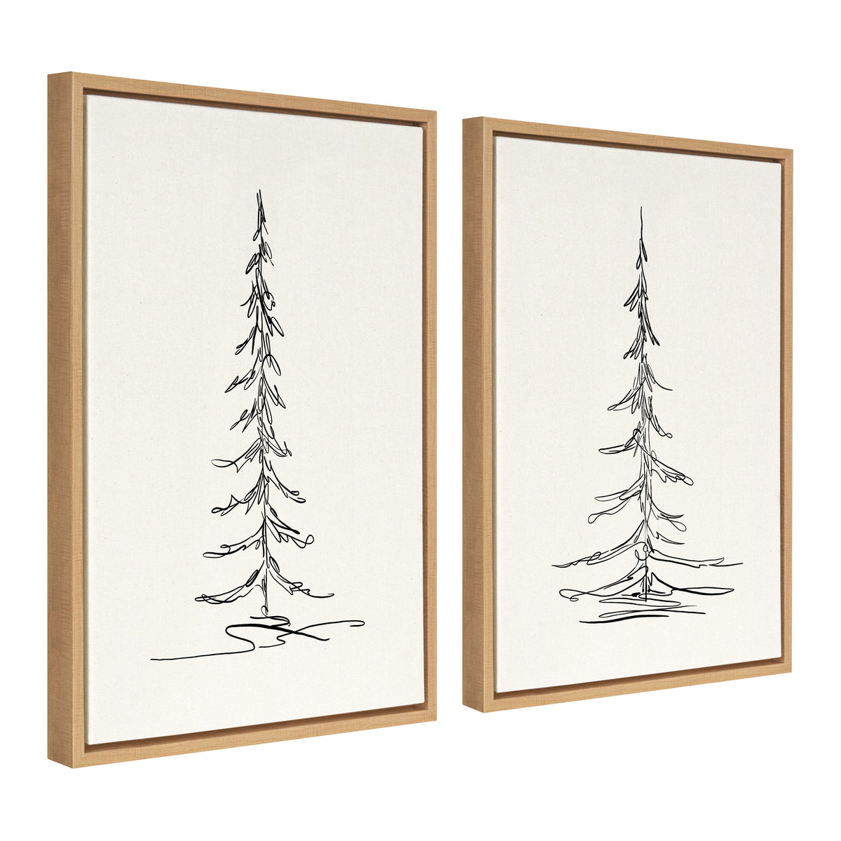 Sylvie Minimalist Evergreen Trees Sketch Framed Canvas Art Set by The Creative Bunch Studio