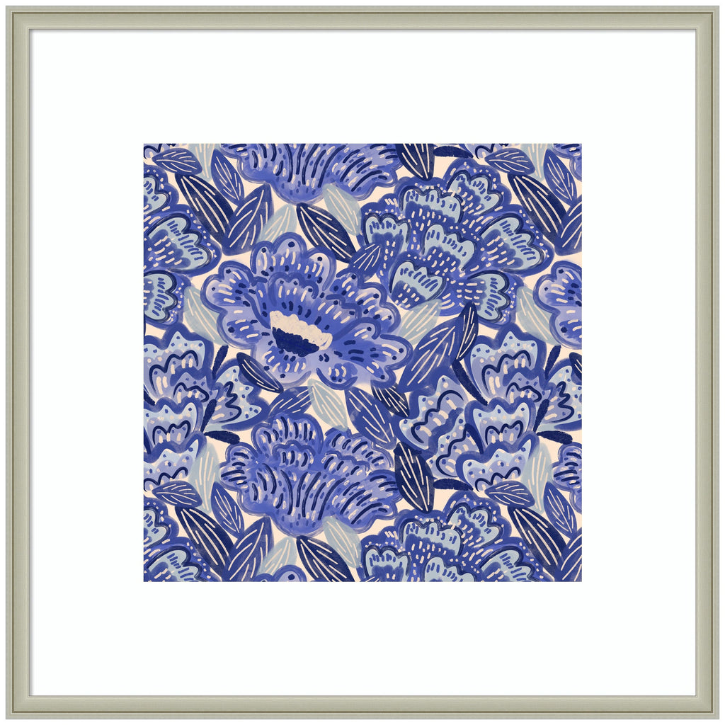 Framed Art Painted Flowers Blue by Carrie Cantwell