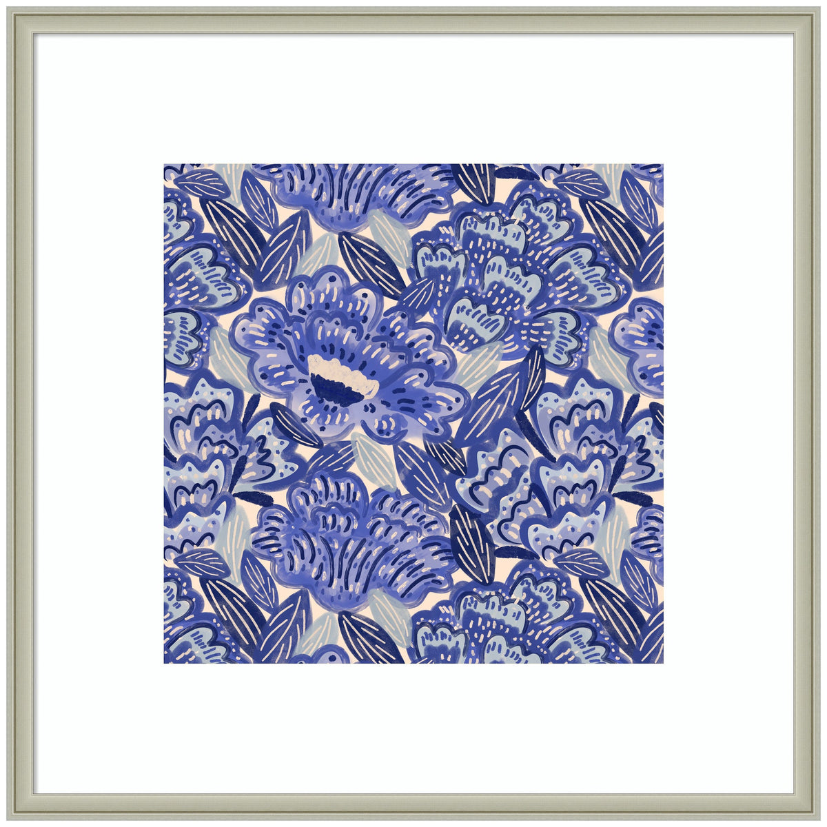 Framed Art Painted Flowers Blue by Carrie Cantwell