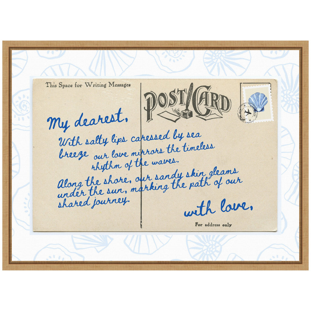 Sylvie Beach Love Letter Blue Framed Canvas by Honey Island Studio