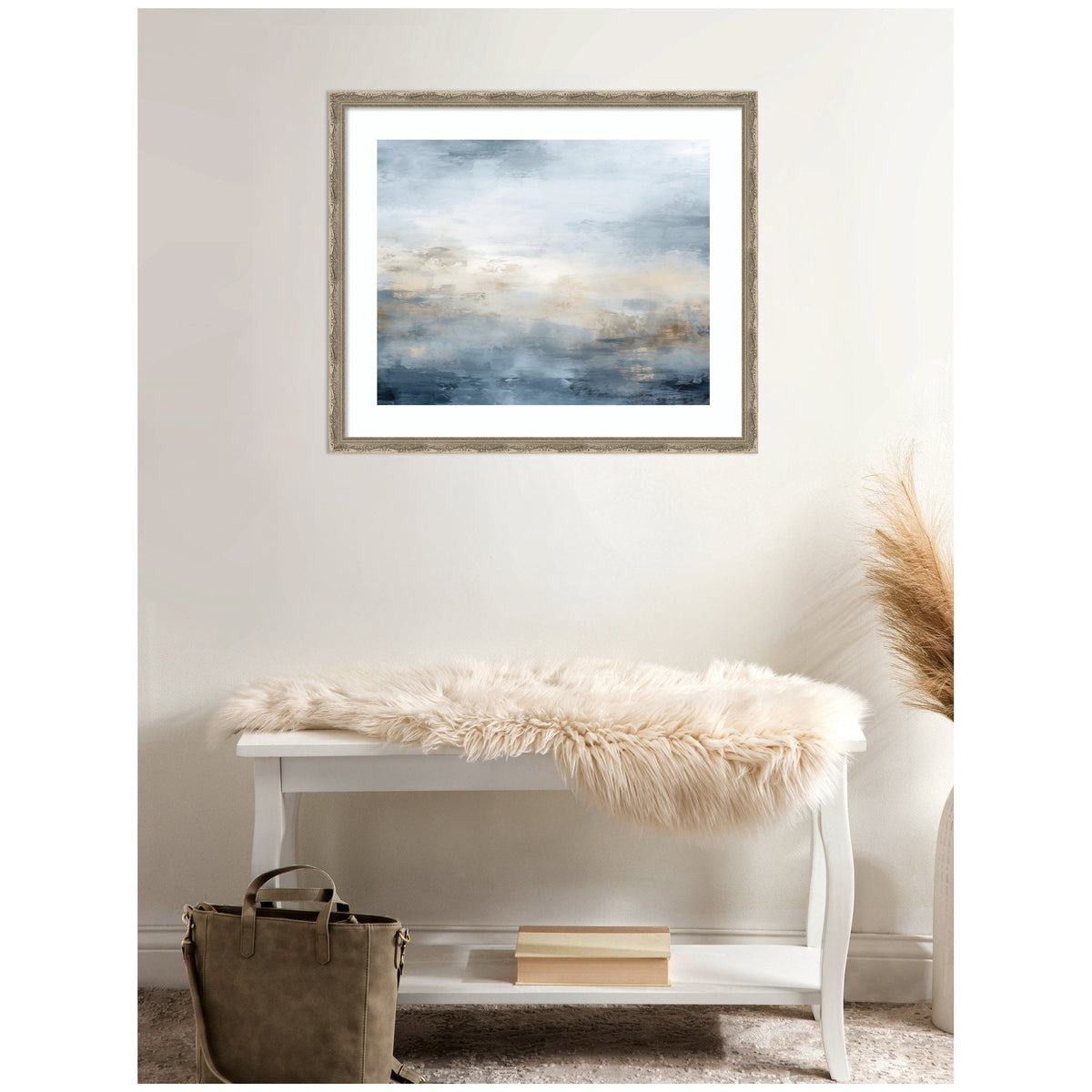Framed Art Tonal Abstract Oceanic Nautical Serenity Blue Horizontal by The Creative Bunch Studio