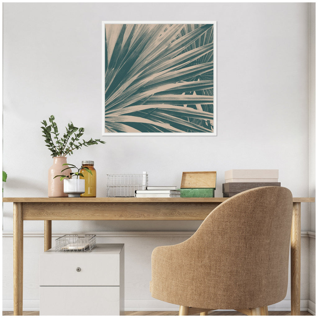 Sylvie Modern Retro Teal Maximalist Palm Leaves Framed Canvas by Stephanie Klatt