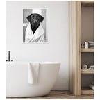 Sylvie Black Lab Bathroom Art Towel Robe Black and White Framed Canvas by The Creative Bunch Studio