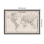 Framed Fabric Pinboard Vintage Black and White Linen World Map Wall Organization