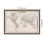Framed Fabric Pinboard Vintage Black and White Linen World Map Wall Organization