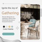 Modern 4 Person Dining Set With Bamboo & Table And Turquoise & Chairs Metal Legs, Space Saving Design - White