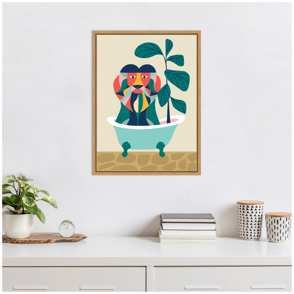 Sylvie MCM Lion in Bathtub Framed Canvas by Rachel Lee